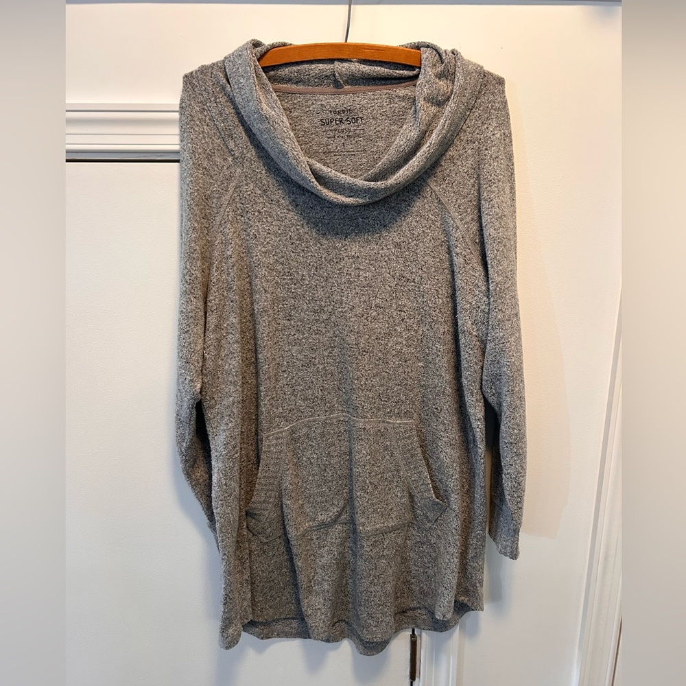 Torrid Womens Super Soft Plush Top Tunic 1 US 1XL Marled Gray Cowl Neck Nubby